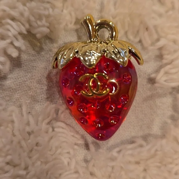 Stamped Red Strawberry Charm Pendant.