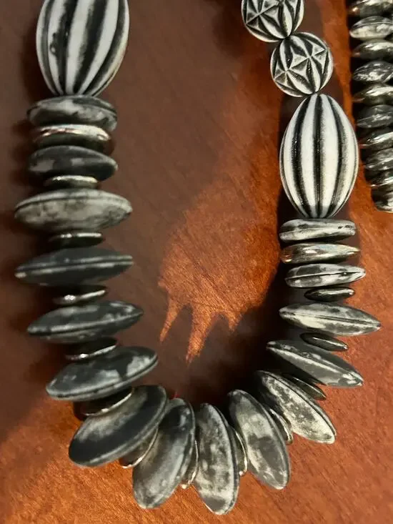Vintage Navajo Pearl Style Oxidized Silver Melon Fluted Saucer Bead Necklace 24