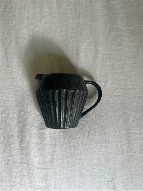 Black Ceramic Ribbed Creamer Pitcher