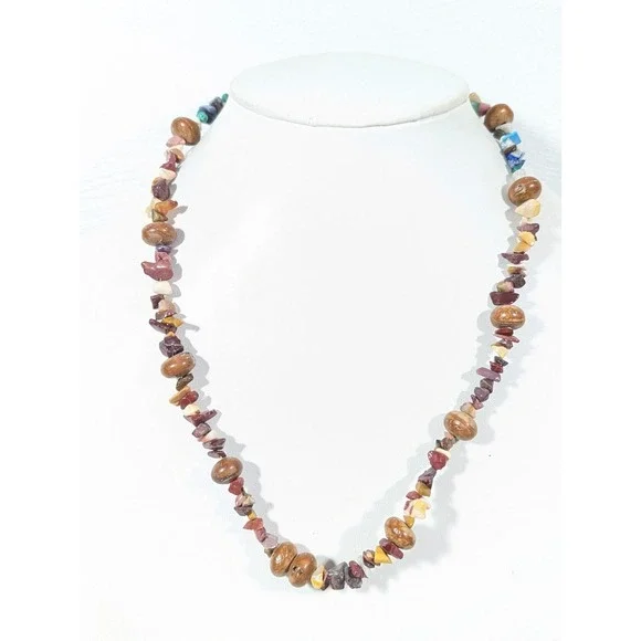 Beachy‎ Boho Multi Color Stone Beaded Necklace Earthy Brown 22 in