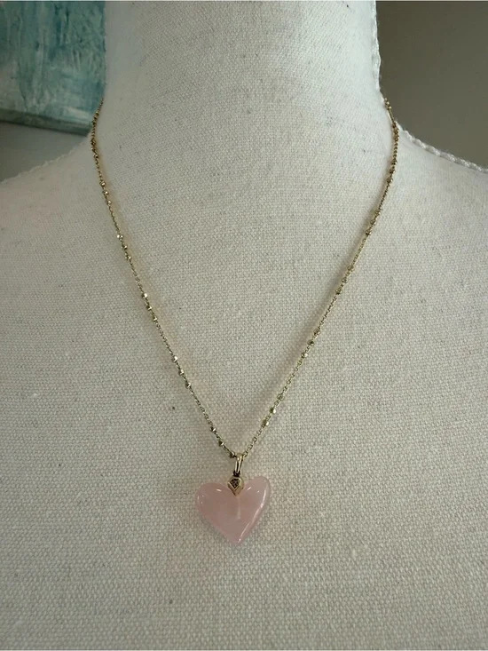 Kendra Scott Poppy Heart Necklace Rose Quartz Pink Gold Retired