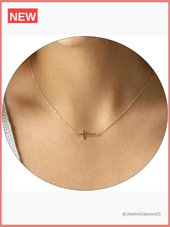 Gold Plated Sideways Cross Pendant Choker Necklace for Women