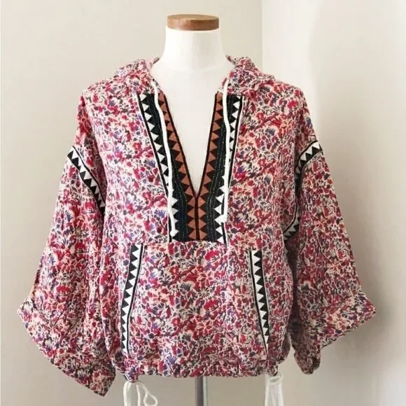 Free People Rare Embroidered Hoodie Top Size XS