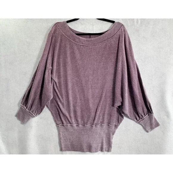 FREE PEOPLE Women Willow Thermal Top Pullover Long‎ Sleeve Sz M Purple 3-27