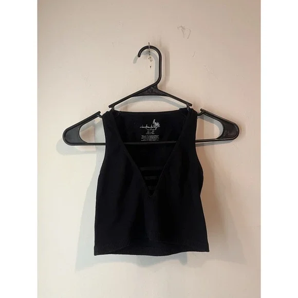 Intimately Free People Ribbed Crop Top‎ V Neck Stretch Size Xs/S Black Tank