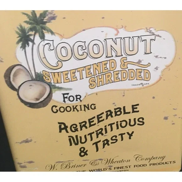 Vintage Reproduction Advertising Sweetened & Shredded Coconut Tin