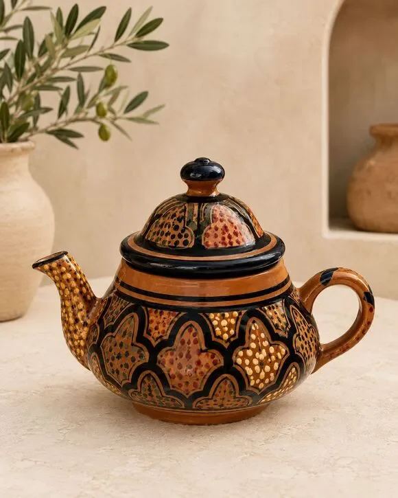 Le Souk Ceramique Tunisian Hand Painted Pottery Teapot Nabeul 8.5