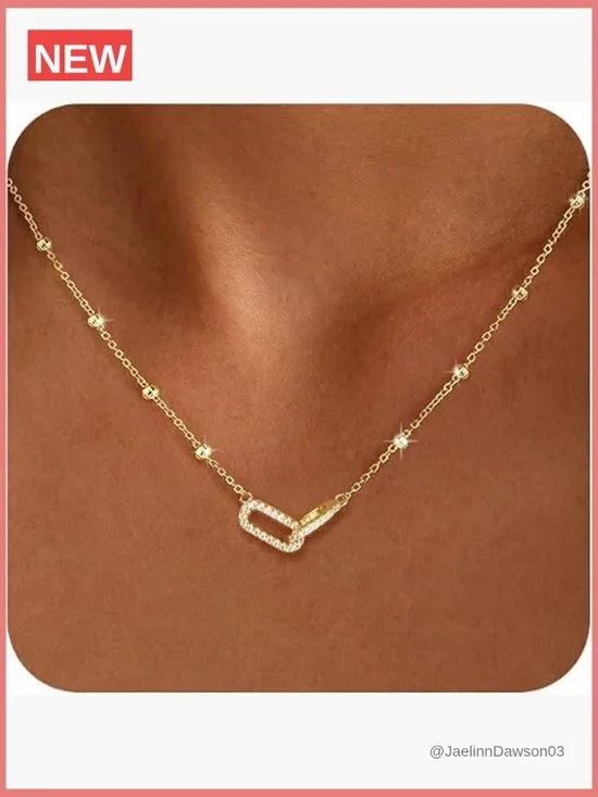 Dainty Paperclip Sun Necklace 14k Gold Plated CZ Pendant for Women