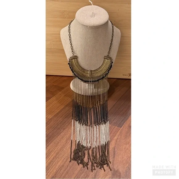 Vintage Multi Strand Egyptian Boho Revival Statement Choker Statement Necklace