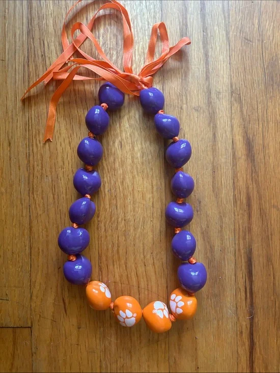 Women’s Clemson Tigers Beaded Ribbon Necklace - Purple & Orange