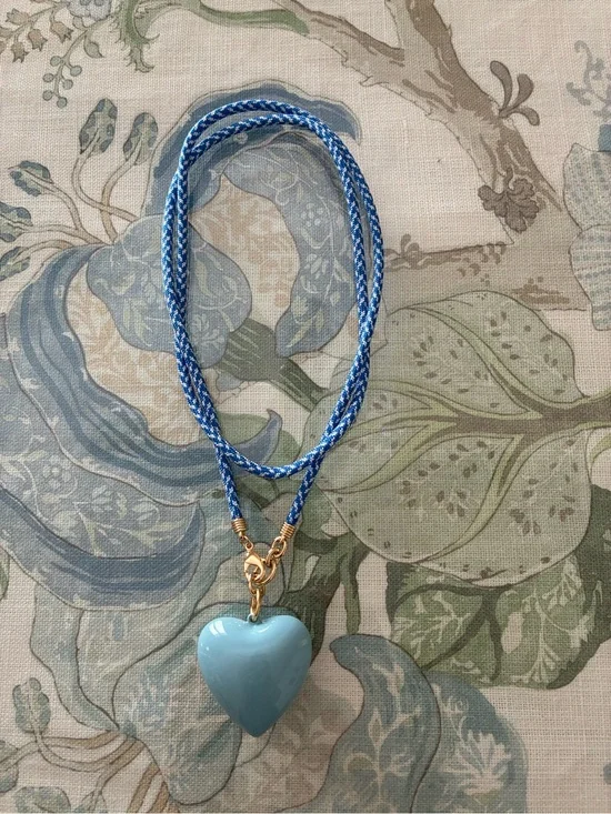 ROXANNE ASSOULIN Happy Cord Charm Long Necklace Denim Large Cloud Heart NEW