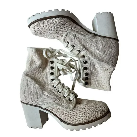 FREE PEOPLE x FARYLROBIN CROCHET KNIT CONTEMPORARY CHUNKY HEEL 38 or 7.5 WOMENS