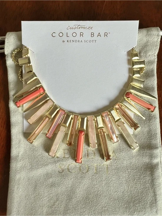 Kendra Scott Louise Gold Bar Necklace with Rose Quartz and Coral Accents
