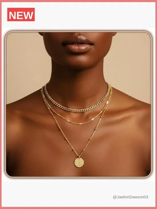 Gold Layered Necklace Set: Paperclip Chain, Coin Pendant, Choker