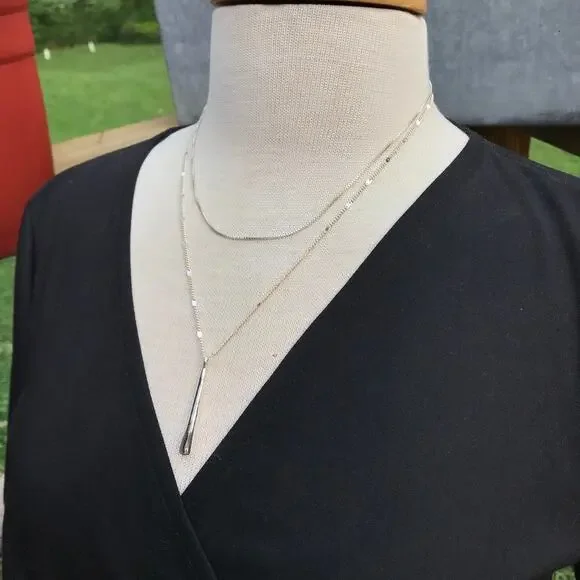 Jenny Bird Leanna Double Strand Necklace Silver Tone - Tapered Bar Pendant