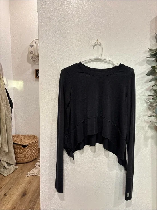 Free People Black Layered Cropped Long-Sleeve Top