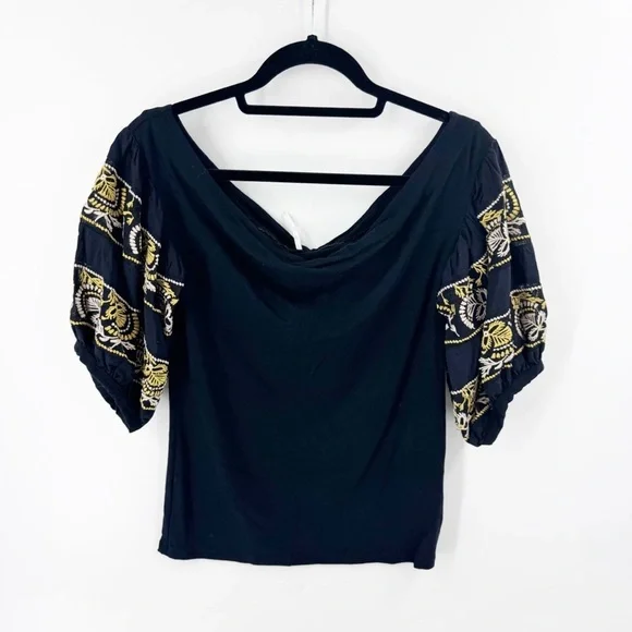 ✅Free People Bohemian Romantic Large Puff Sleeve On or Off Shoulder Fitted Top M