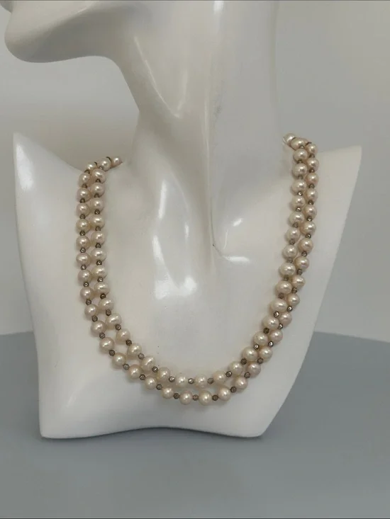 Pearls real Double 925 sterling silver Necklace