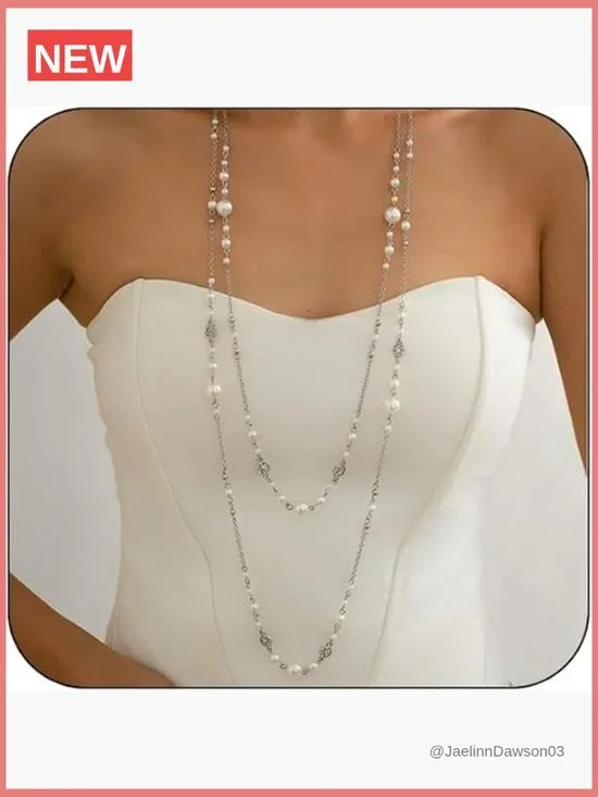 Long Pearl Necklace Dainty Layered Chain Statement Sweater Strand Jewelry
