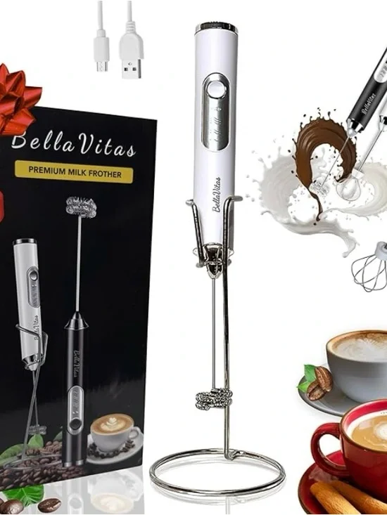 Bella Vita White Milk Frother - Rechargeable Handheld Foam Maker