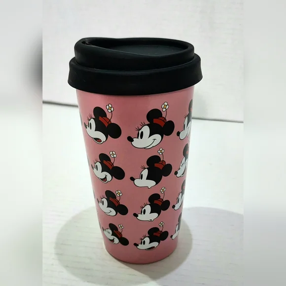 Disneystore Minnie Mouse Coffee Tumbler Black Silicone Lid good‎ condition