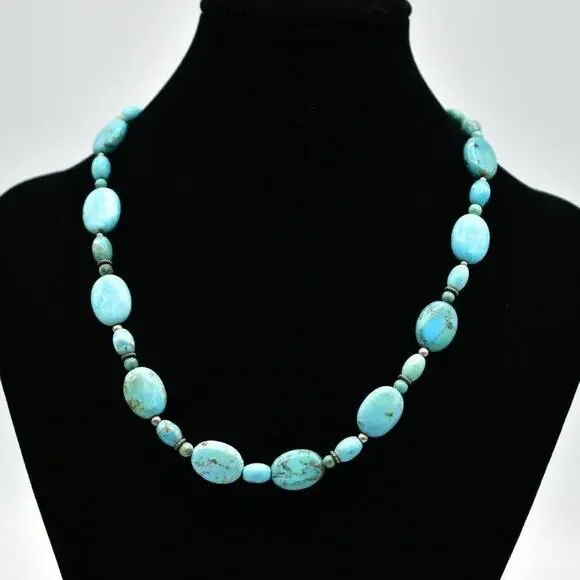 Barse Sterling Silver Necklace 925 Howlite Turquoise Beaded Collar Signed Bin7