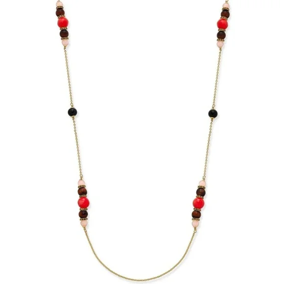 Kate Spade New York Burst Into Bloom Gold-Tone Beaded Station Necklace Red‎ Pink