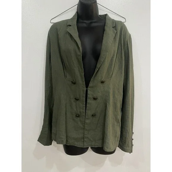 Free People Linen Blend Military Blazer Jacket Womens Small Green Boho Preppy