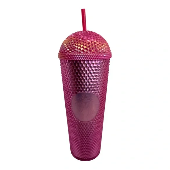Starbucks 2025 Iridescent Pink Domed Studded 24oz Venti Cold Cup‎ Tumbler.