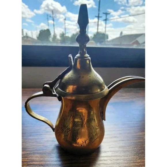 Antique Mini Islamic Middle East Dallah Brass Coffee‎ pot Copper 5