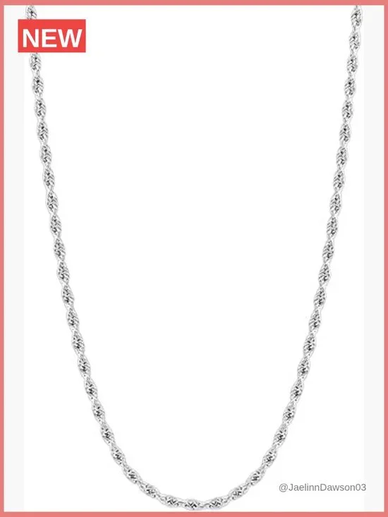 Silver Stainless Steel Rope Chain Necklace 1.5mm Lobster Claw Clasp