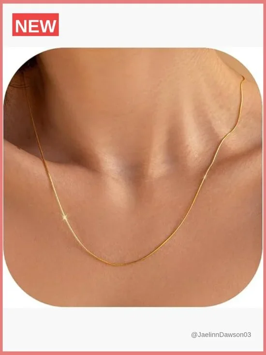 Gold Herringbone Snake Chain Necklace 24 inch 18K Plated
