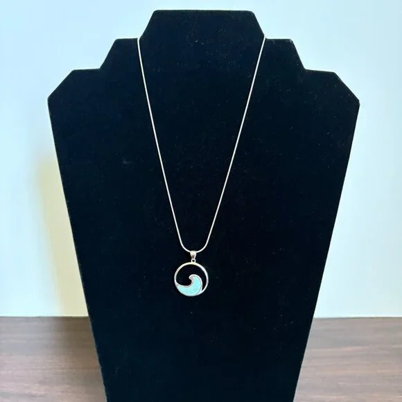 Larimar Ocean Wave Pendant Sterling with Silver Chain Beach Coastal Surfer Boho