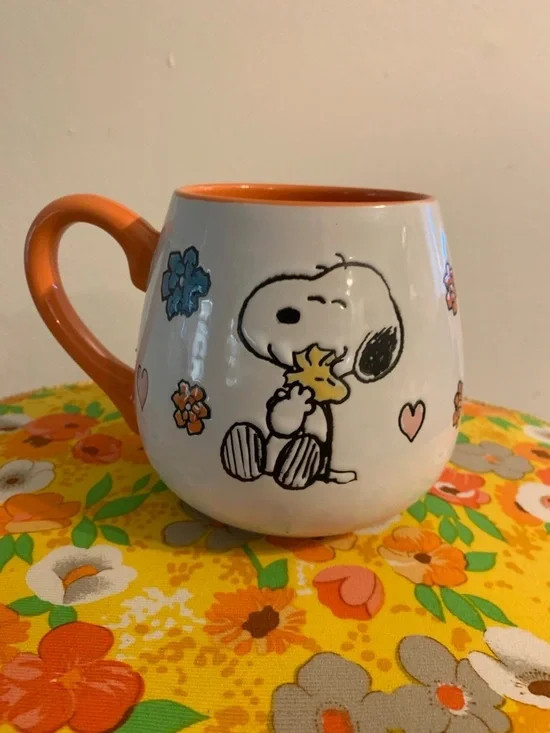 Peanuts Snoopy & Woodstock Ceramic Mug - White & Orange