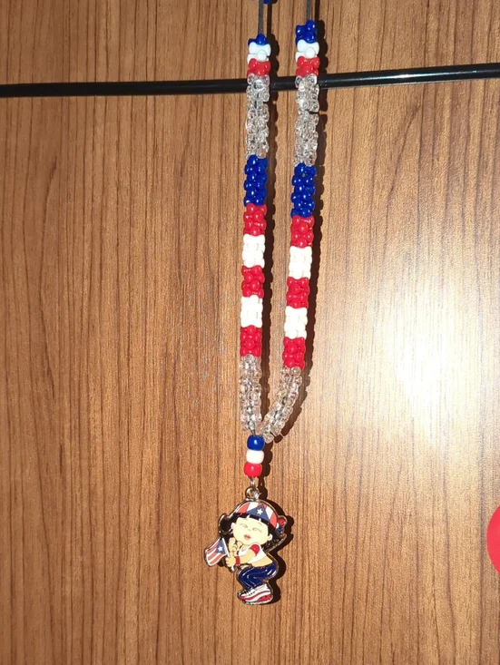 Kids Red, White & Blue Beaded Necklace with Cartoon Charm