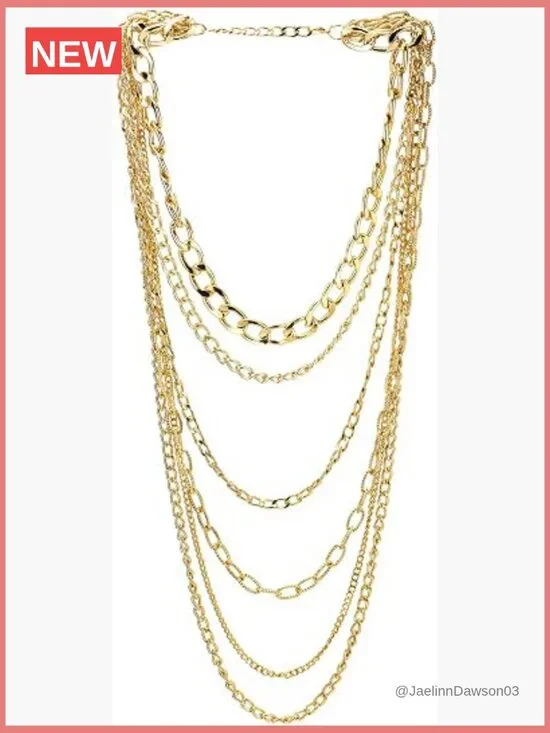 Multi-Strand Layered Chain Necklace Statement Jewelry Gold Tone Lightweight