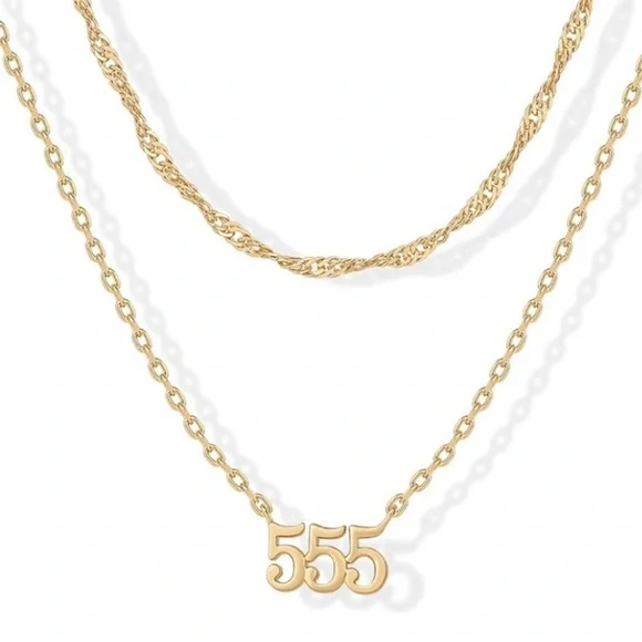 555 Elegant Gold Necklace with Number Pendant