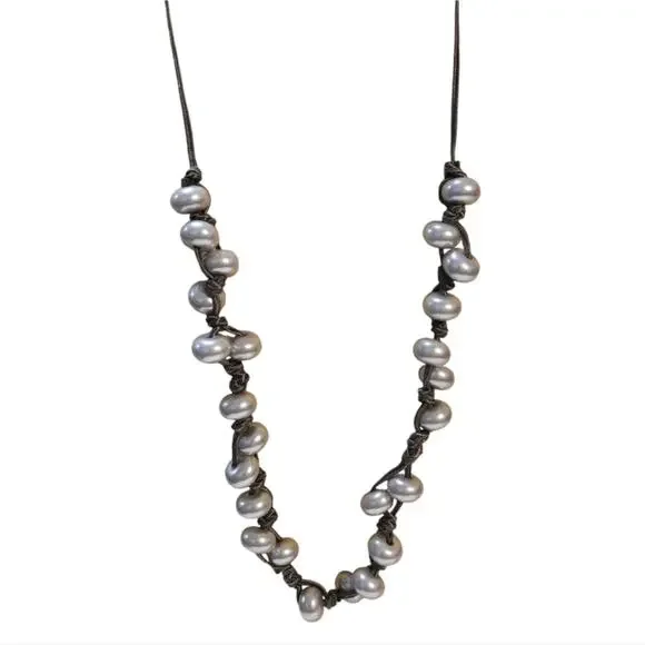 J. Crew Grey‎ Cord and Pearl Long Necklace