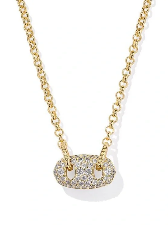 Kendra Scott Bailey Gold Pave Short Pendant Necklace in White Crystal