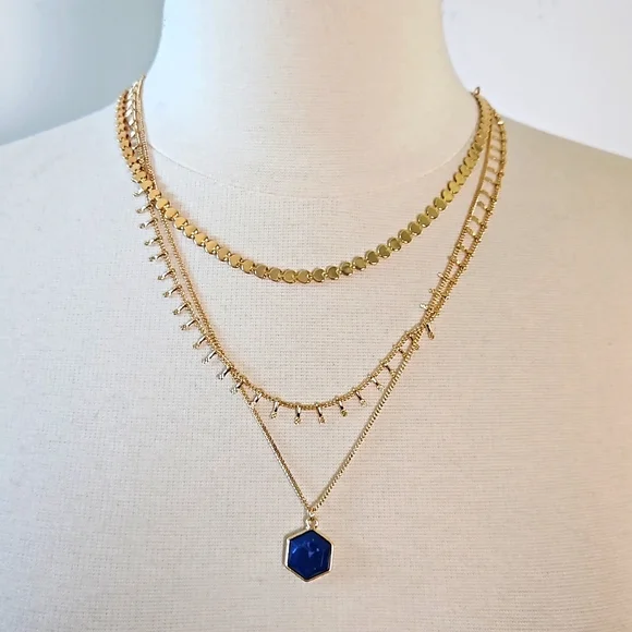 Torrid Gold Toned Layered Necklace & Navy Blue Disk