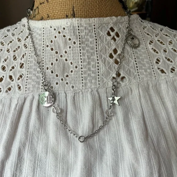 Silver Chain Necklace with Star and Logo Charms