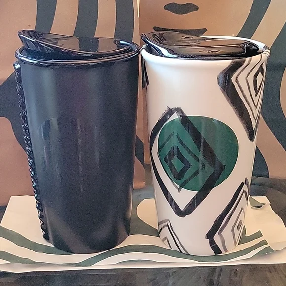 Starbucks Studded Green Dot Ceramic Travel Cups