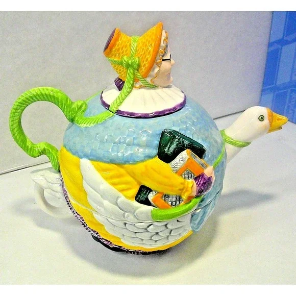 NEVER USED Vintage Dept 56 Mother Goose Story Book Ceramic Tea‎ Pot & Cup Set