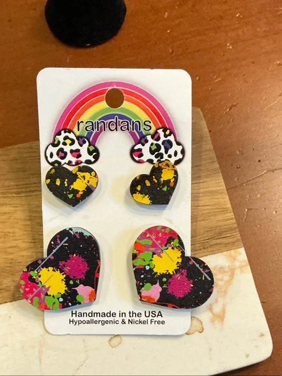 Randans Kids Black Splatter Heart Stud Earring Set - Multicolor