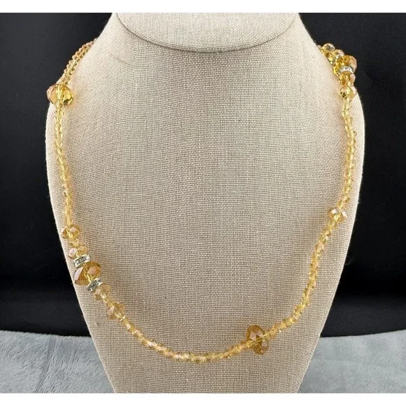 Faceted Glass‎ Beaded Necklace Brown Rhinestone Silver Tone Flapper Opera 34