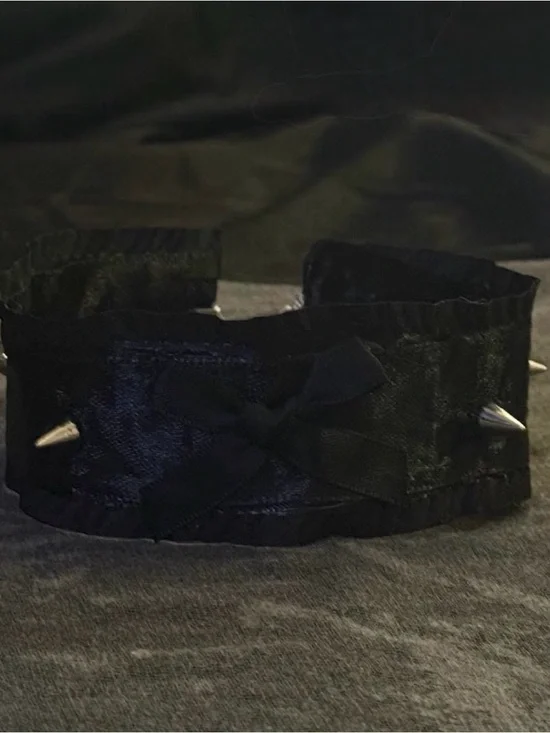 Black Satin Bow Spiked Choker Necklace