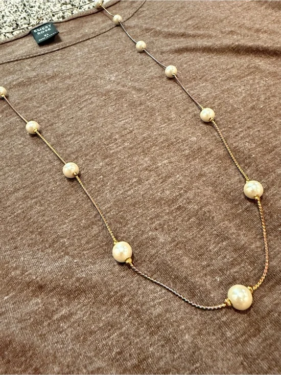 Gold and Cream Bead Long Necklace