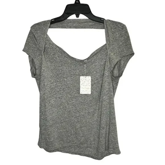 Free People We The Free Heathered Grey Linen Blend Classic T-Shirt Size XS New