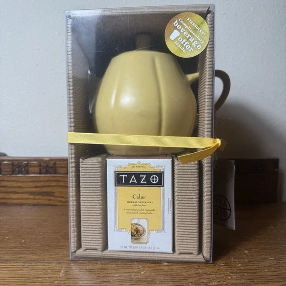 Starbucks Tazo Tea Teapot Set Calm Herbal Infusion Yellow Ceramic New Gift Box