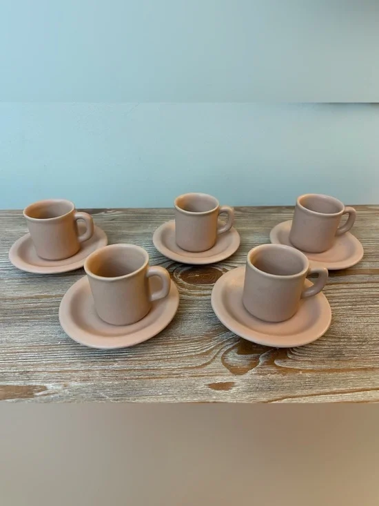 Vintage Nerina Louveira Brazil Terracotta Demitasse Espresso Set of 5